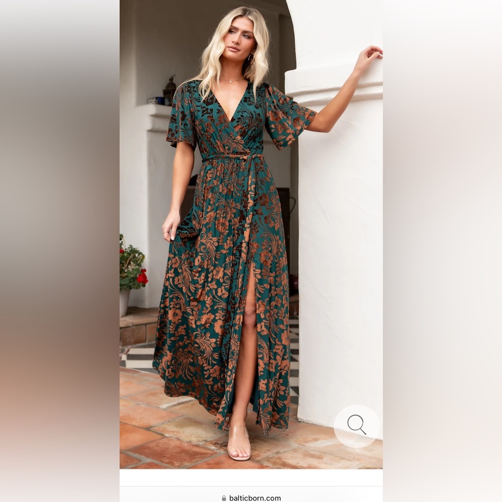Elegant Green and Orange/Brown Floral Dress Baltic Born size large